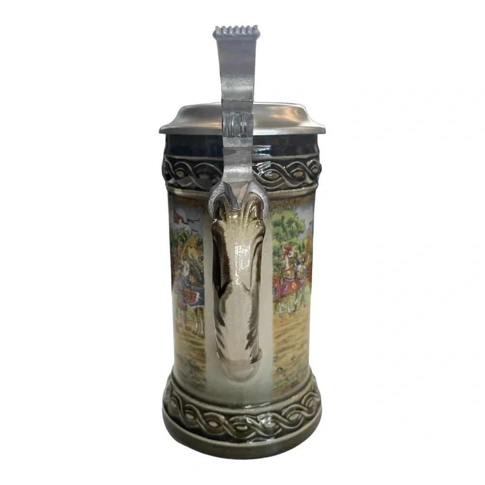 Vintage Staffel W Germany English Jousters Pewter Lid Beer Stein 7”